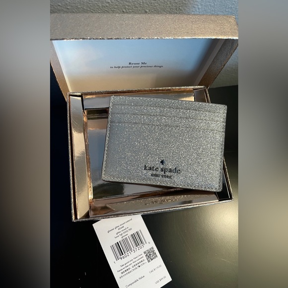 kate spade New w/Tags double sided Credit card case silver Glitter in gift box - Picture 8 of 11